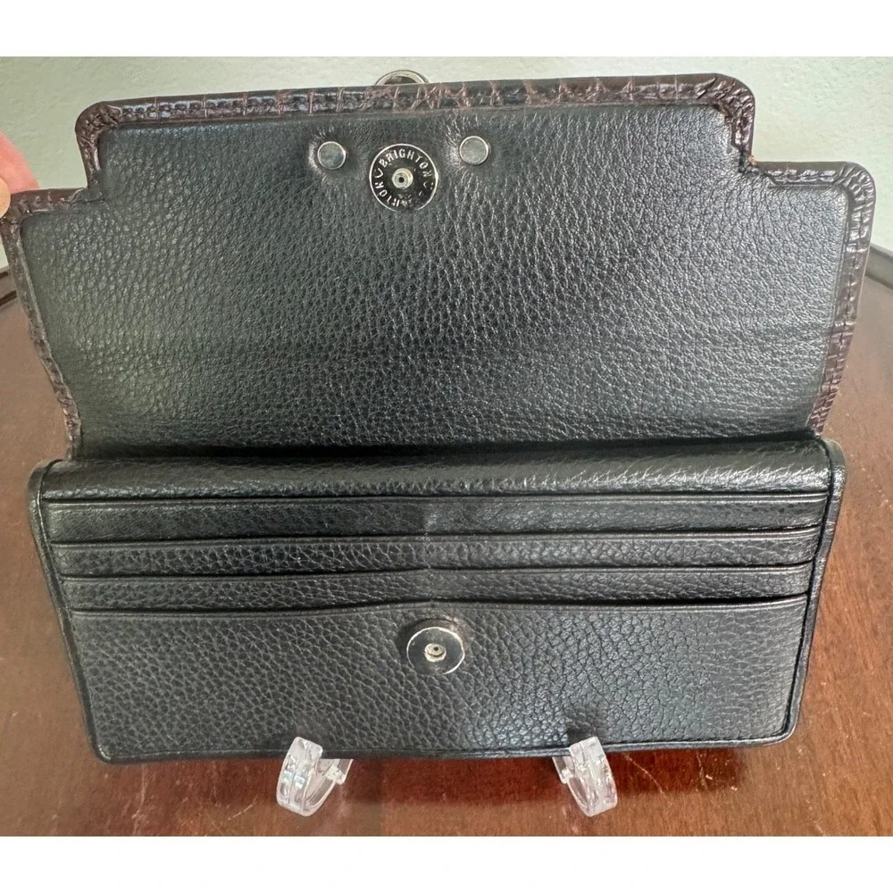Brighton‎ Gwynevere Wallet Clutch Crossbody Black Brown Croc Embossed Leather